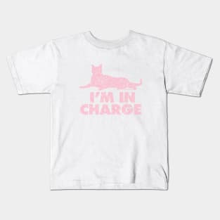 I’m In Charge Pink Cat Distressed Circle Design Kids T-Shirt